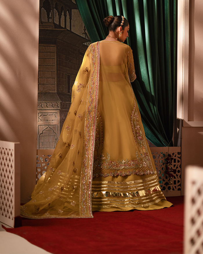 Zevk | Mughal Raniya | Bano Rani XS Mustard Yellow Organza