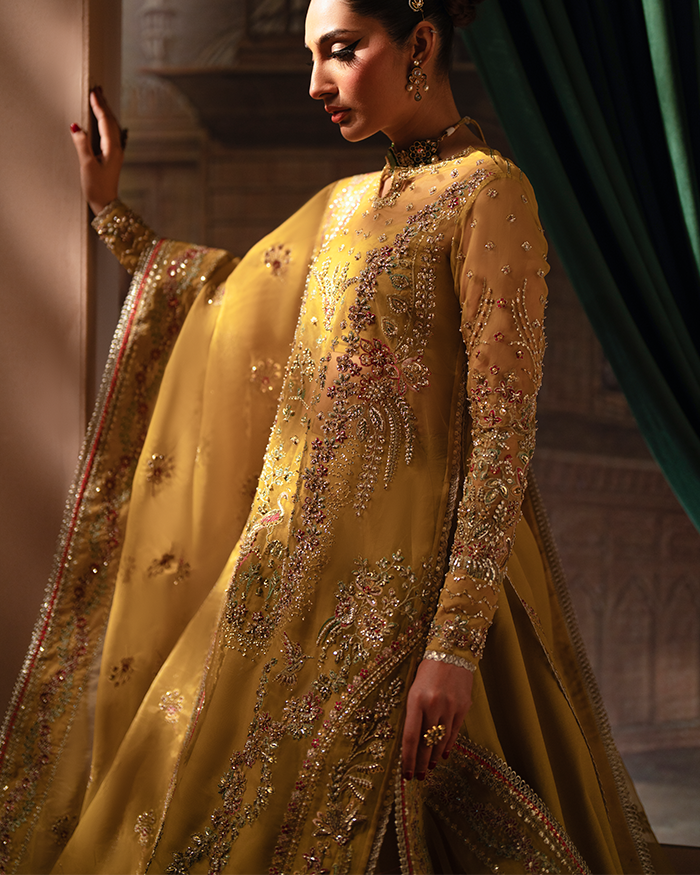 Zevk | Mughal Raniya | Bano Rani Custom Size Mustard Yellow Organza