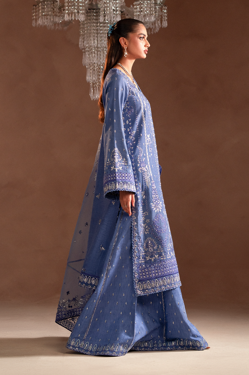 Emaan Adeel | Selene Formals | LUNELLE XL Blue Gray Korean Raw Silk