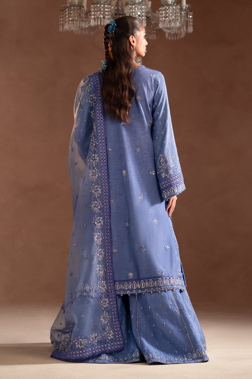 Emaan Adeel | Selene Formals | LUNELLE XS Blue Gray Korean Raw Silk