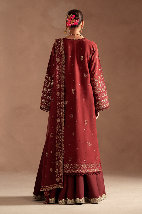 Emaan Adeel | Selene Formals | ELYRA XS Maroon Korean Raw Silk