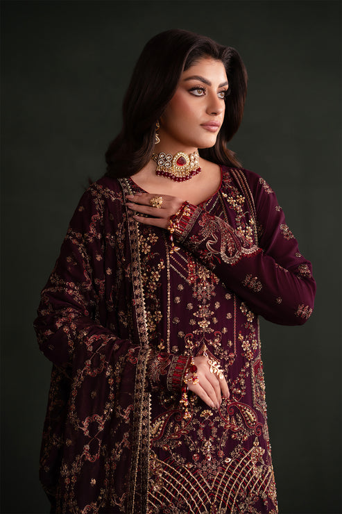 Emaan Adeel | Nooresha Formals 25 | Jenan L Dark Plum Chiffon