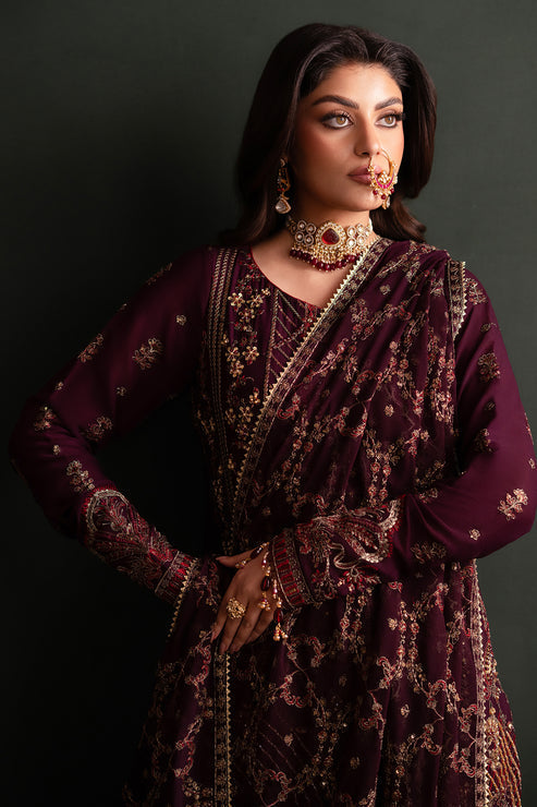 Emaan Adeel | Nooresha Formals 25 | Jenan M Dark Plum Chiffon