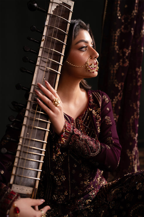 Emaan Adeel | Nooresha Formals 25 | Jenan Custom Size Dark Plum Chiffon