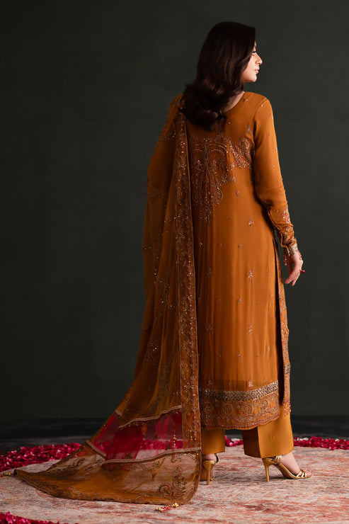 Emaan Adeel | Nooresha Formals 25 | Zarang XS Burnt Orange Chiffon