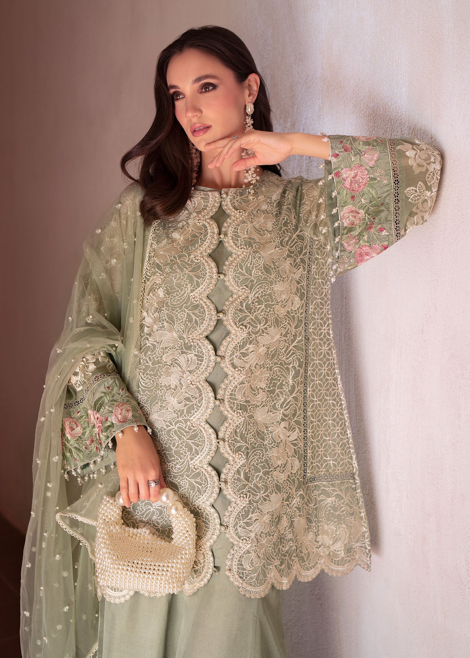 Mehak Yaqoob | Marvi Festives | Eva M Green White Poly Cotton Slub