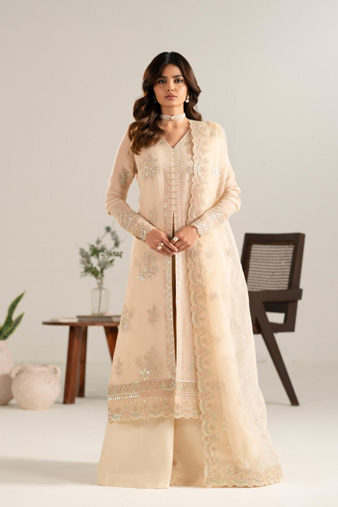 Akbar Aslam | Formal Pret | Zarlish XS Pale Peach Chiffon
