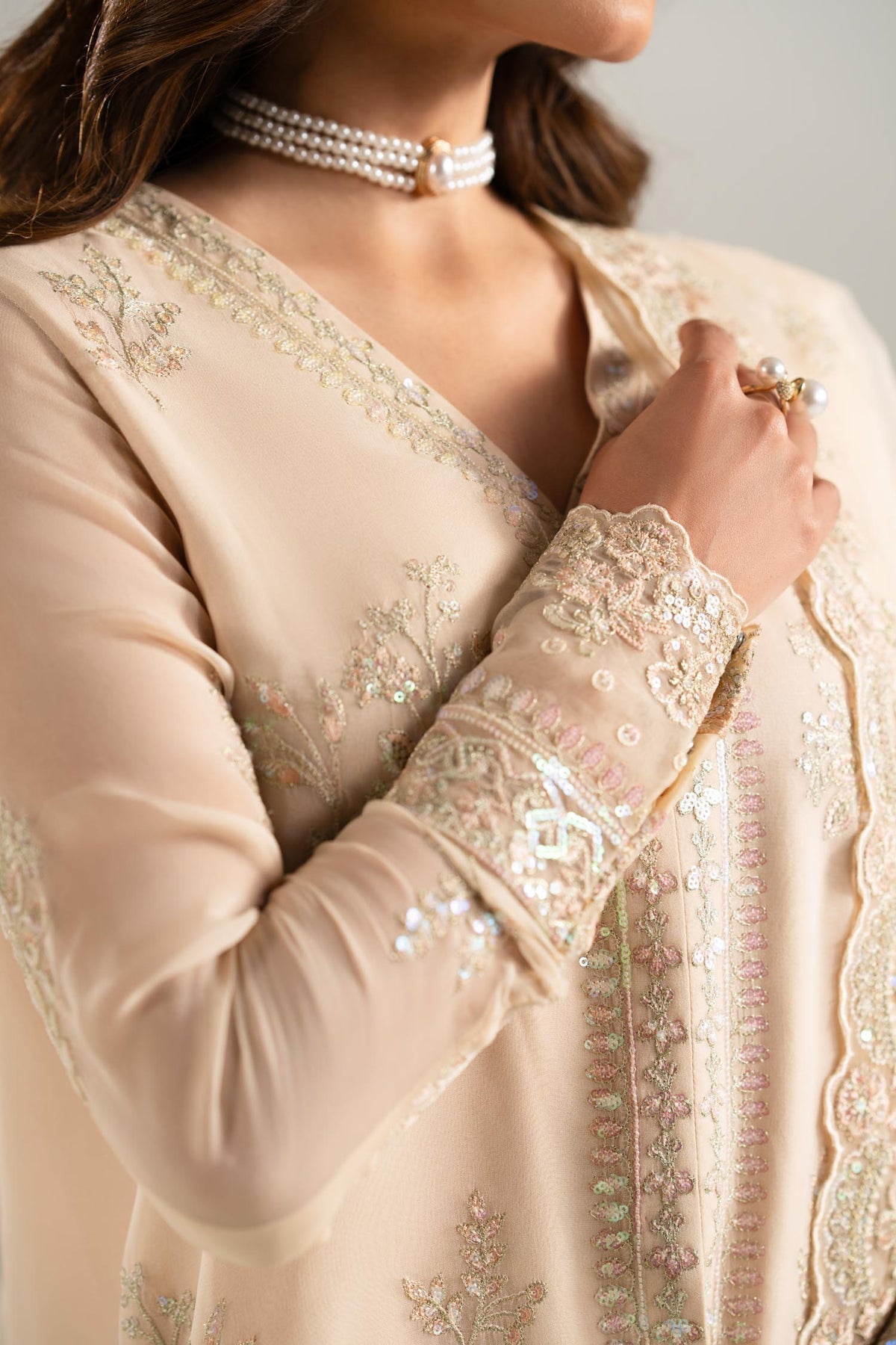Akbar Aslam | Formal Pret | Zarlish M Pale Peach Chiffon