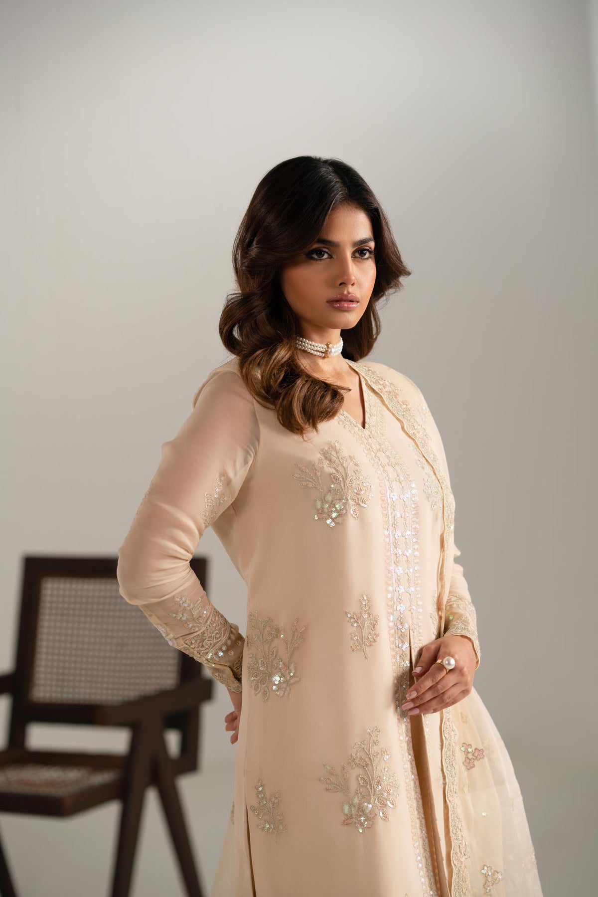 Akbar Aslam | Formal Pret | Zarlish L Pale Peach Chiffon