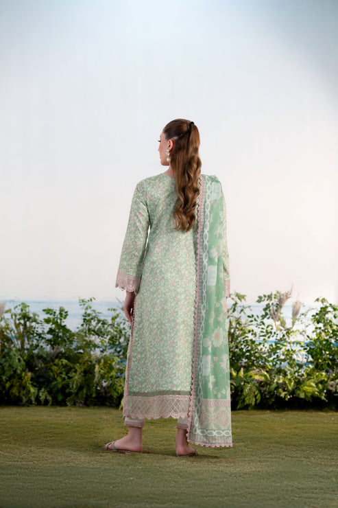 Aabyaan | Shezlin Chikankari Ramadan Edit 25 | EBRU (AR-16) XS Mint Green Lawn
