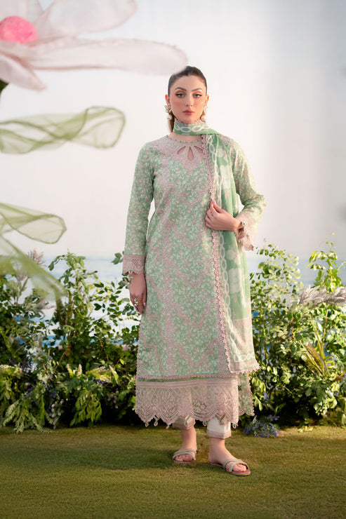 Aabyaan | Shezlin Chikankari Ramadan Edit 25 | EBRU (AR-16) XL Mint Green Lawn
