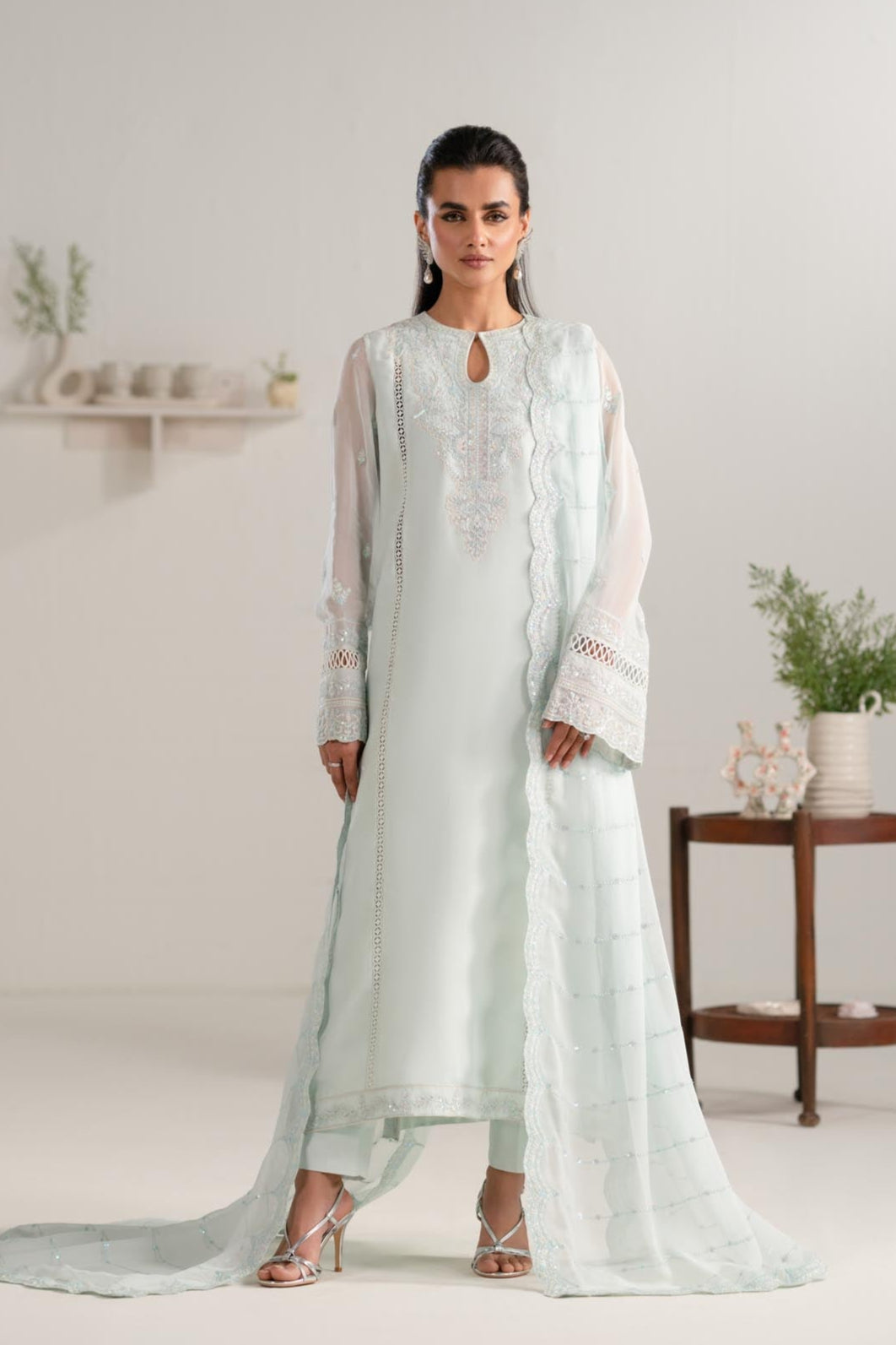 Akbar Aslam | Formal Pret | Parizah XS Ice Blue Chiffon