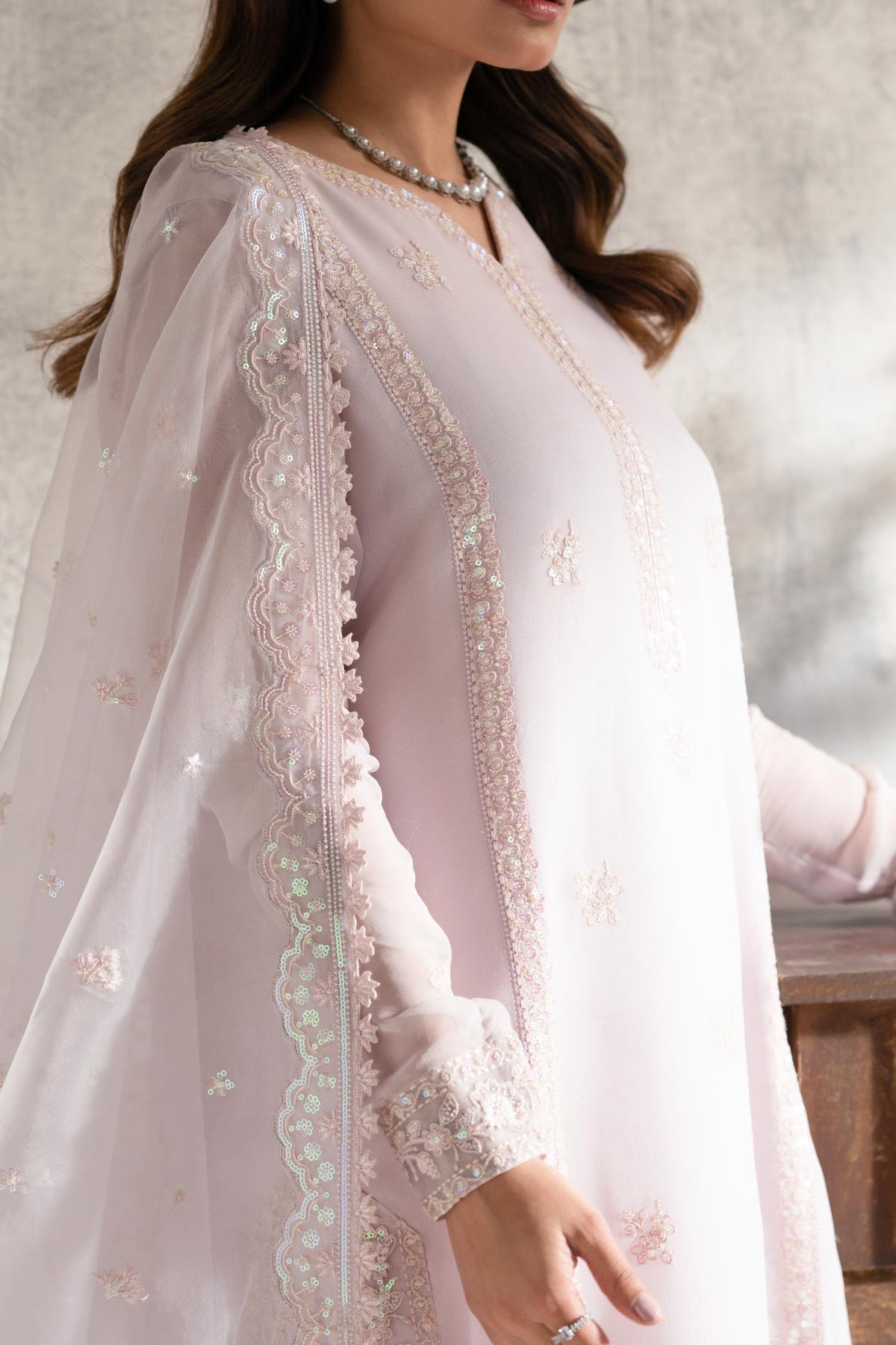 Akbar Aslam | Formal Pret | Sahar M Pale Pink Chiffon