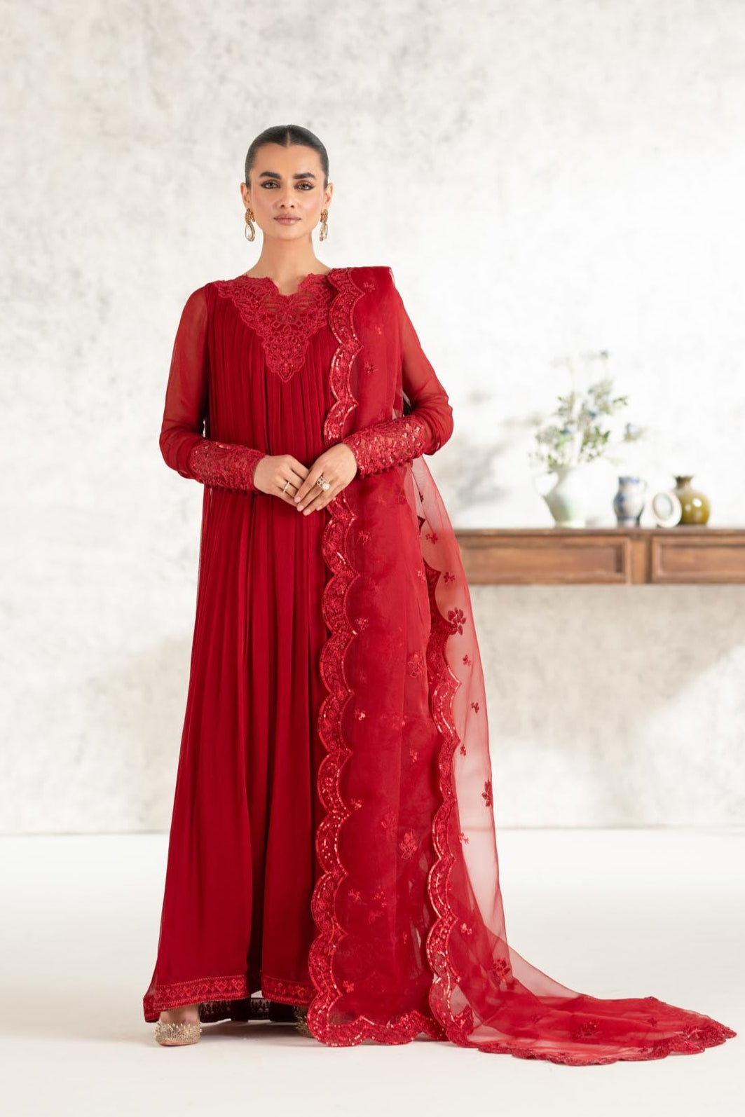 Akbar Aslam | Formal Pret | Nigar XS Red Chiffon