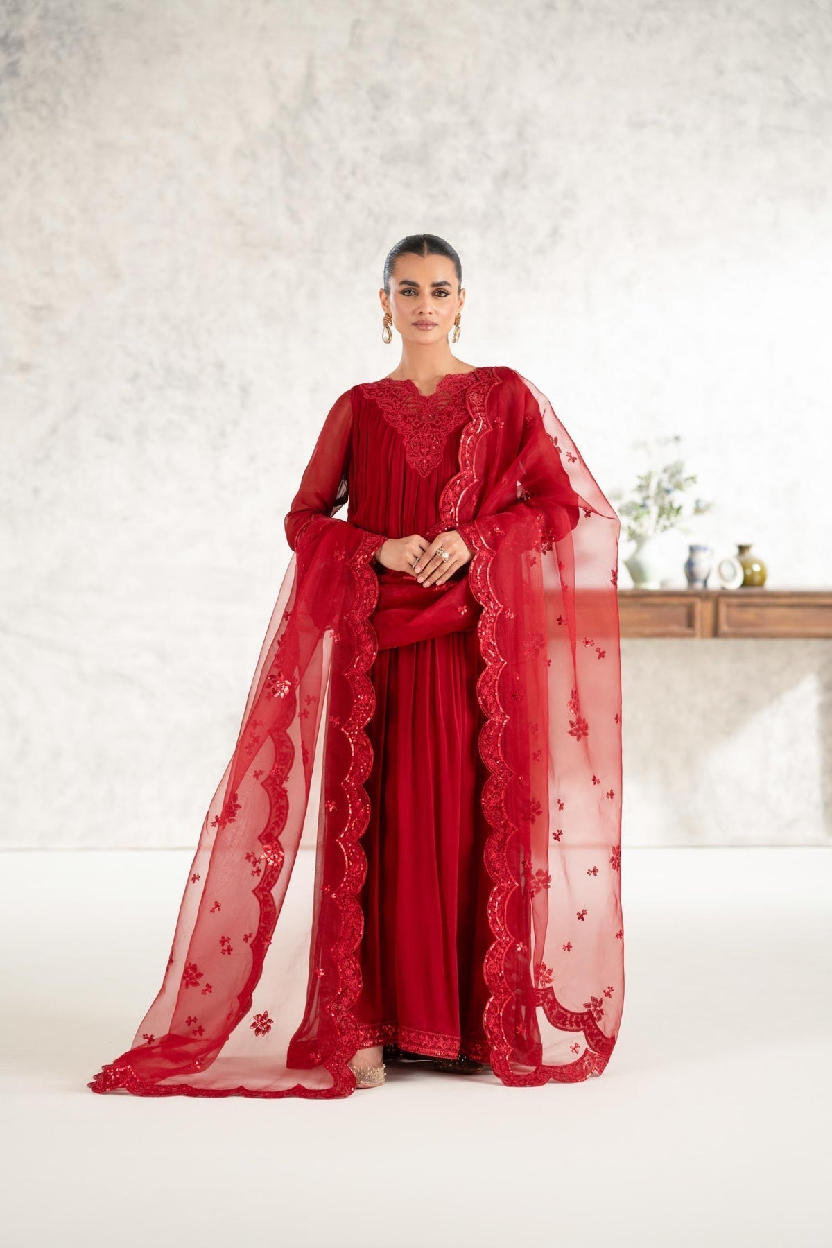 Akbar Aslam | Formal Pret | Nigar L Red Chiffon