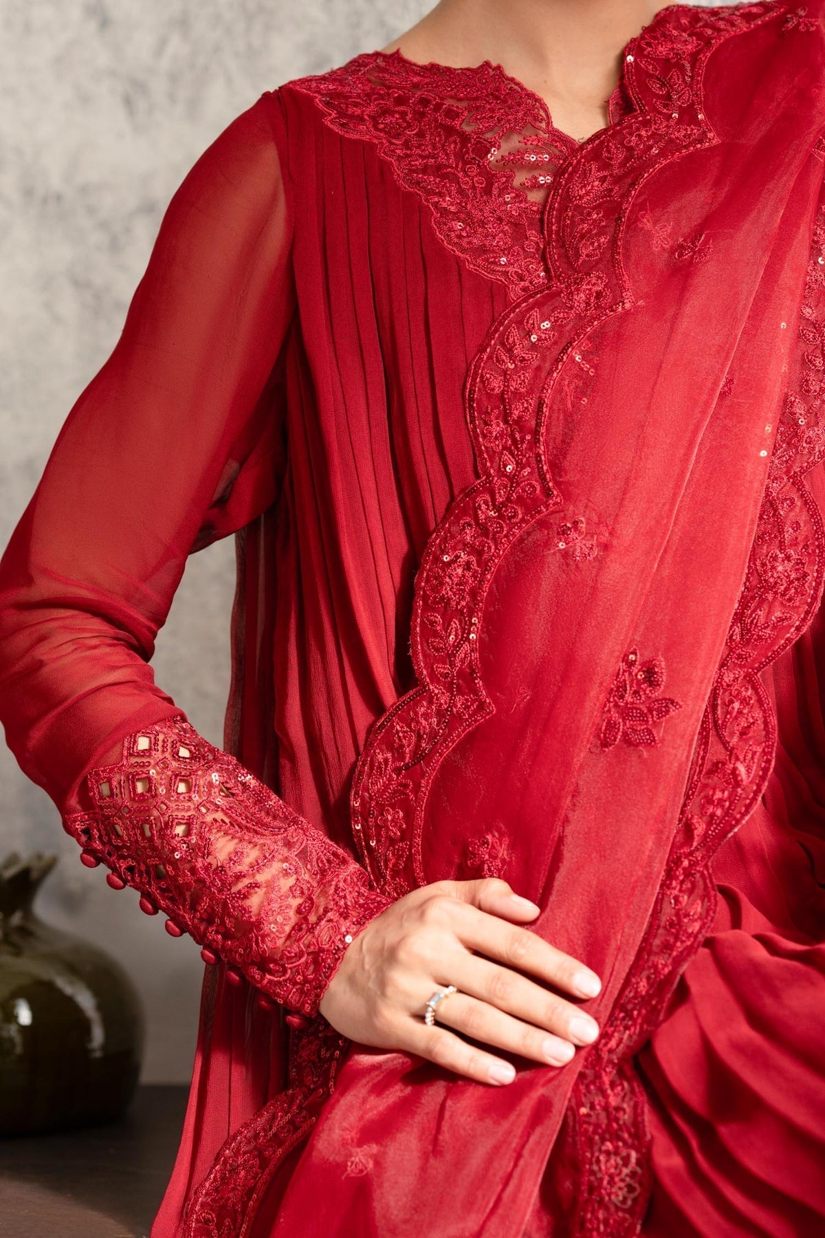 Akbar Aslam | Formal Pret | Nigar M Red Chiffon