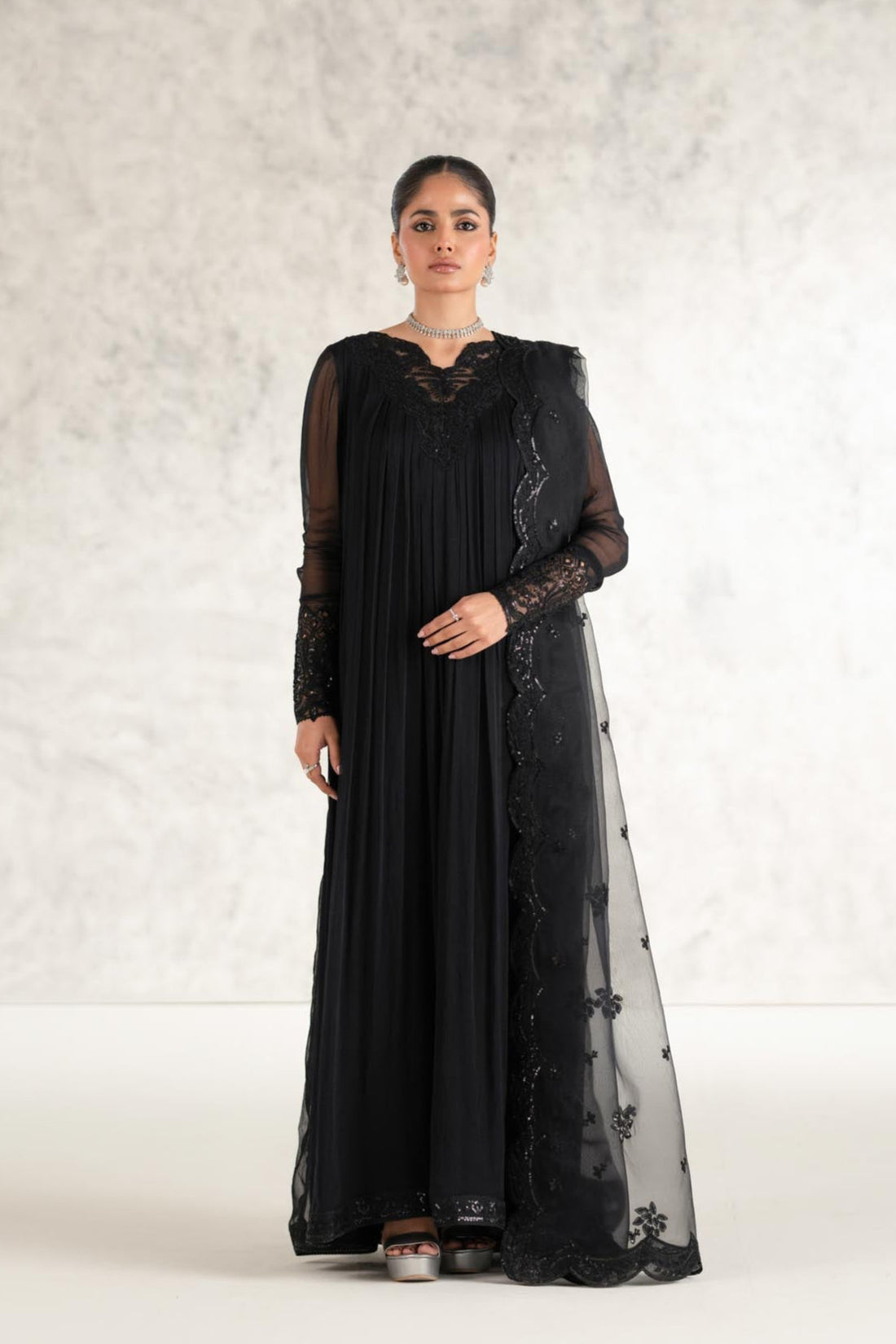 Akbar Aslam | Formal Pret | Mashal XS Black Chiffon