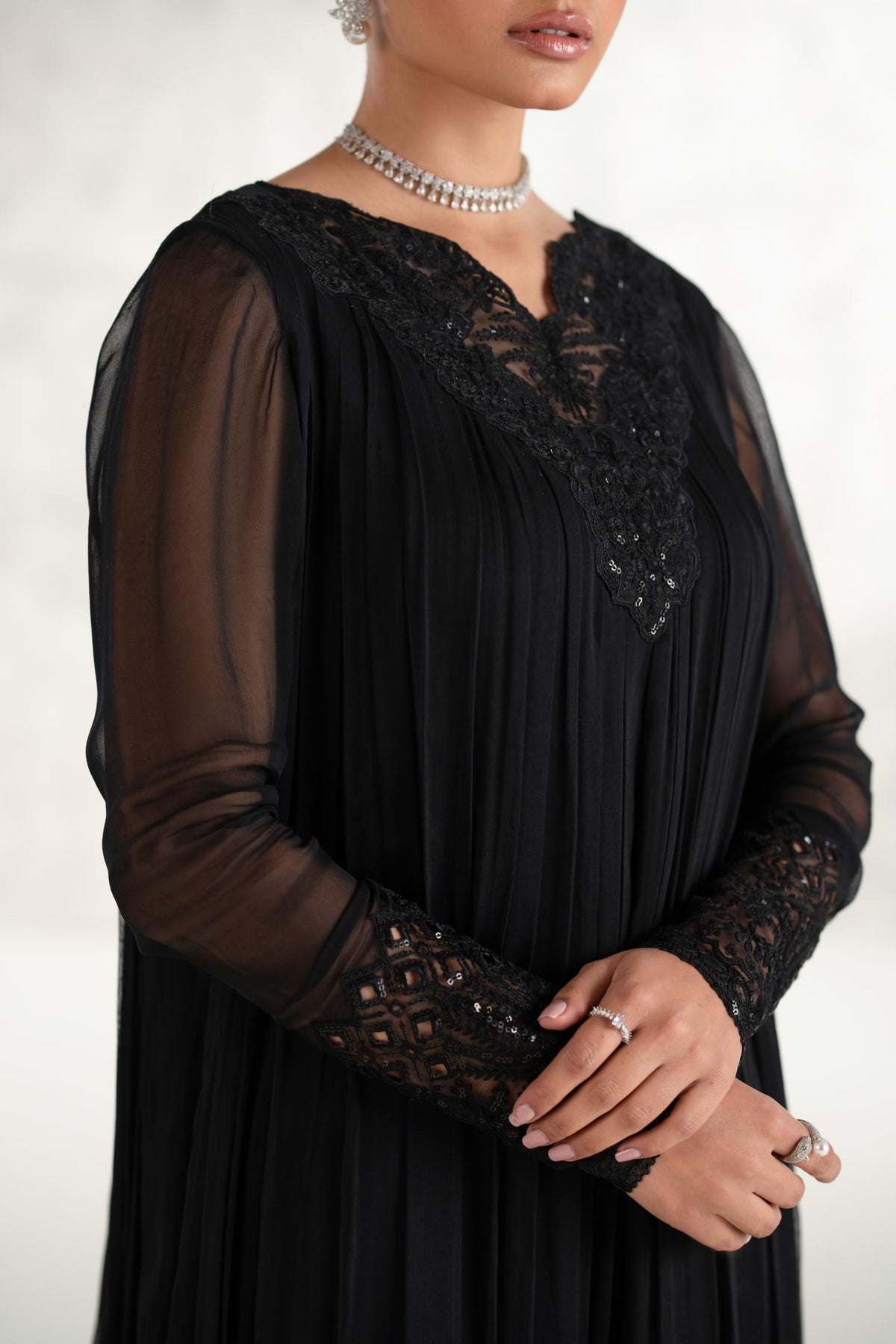 Akbar Aslam | Formal Pret | Mashal M Black Chiffon