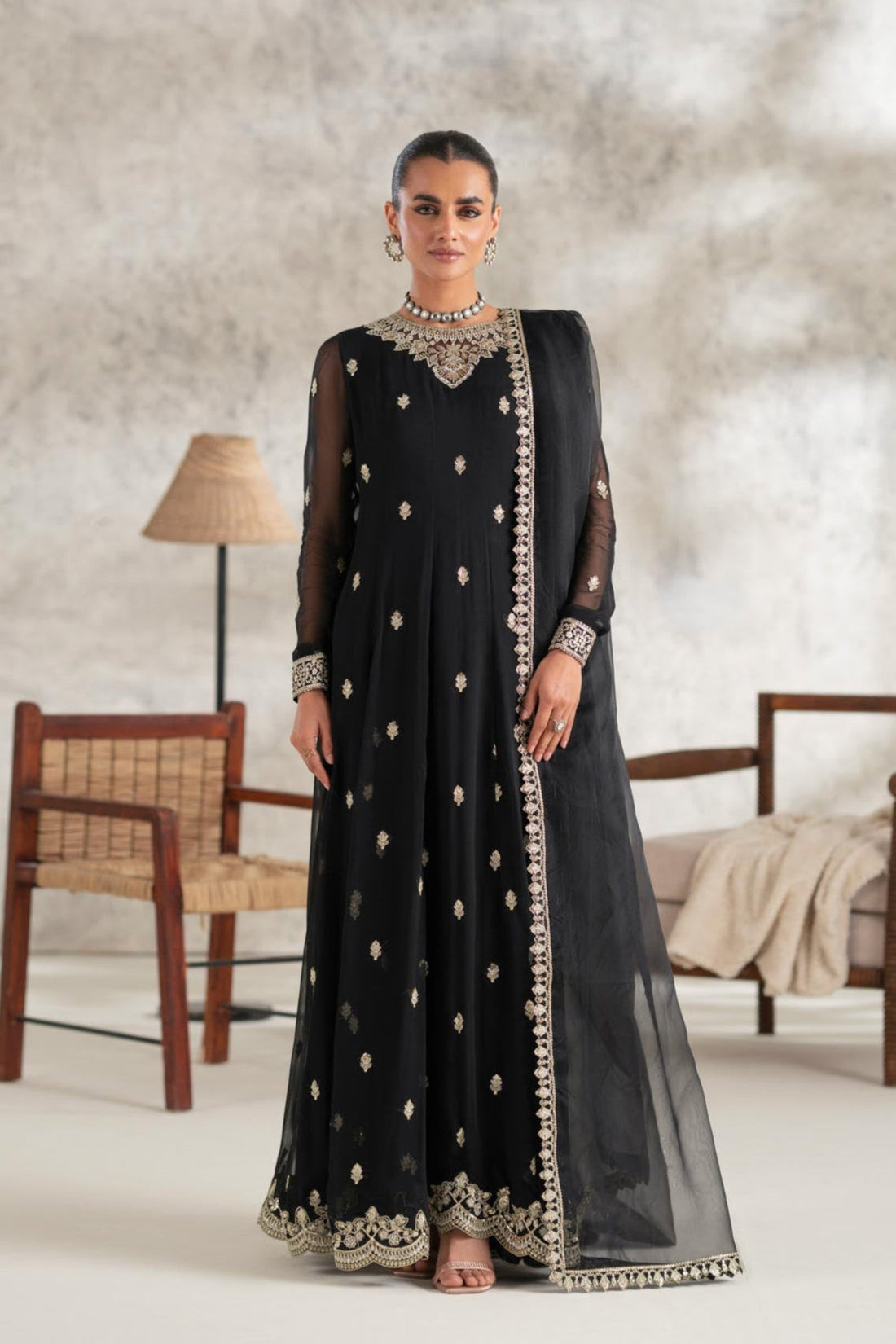 Akbar Aslam | Formal Pret | Shabnam XS Black Chiffon