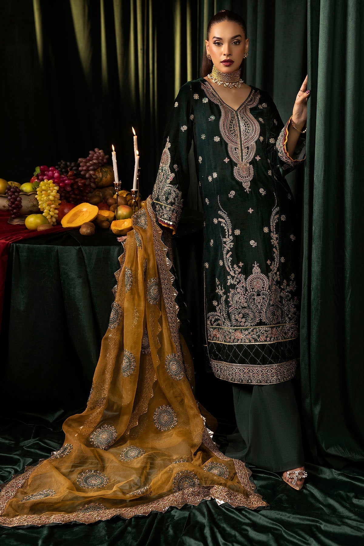 Motifz | Velvet Formals | 5094-YUMNA Custom Size Bottle Green Velvet