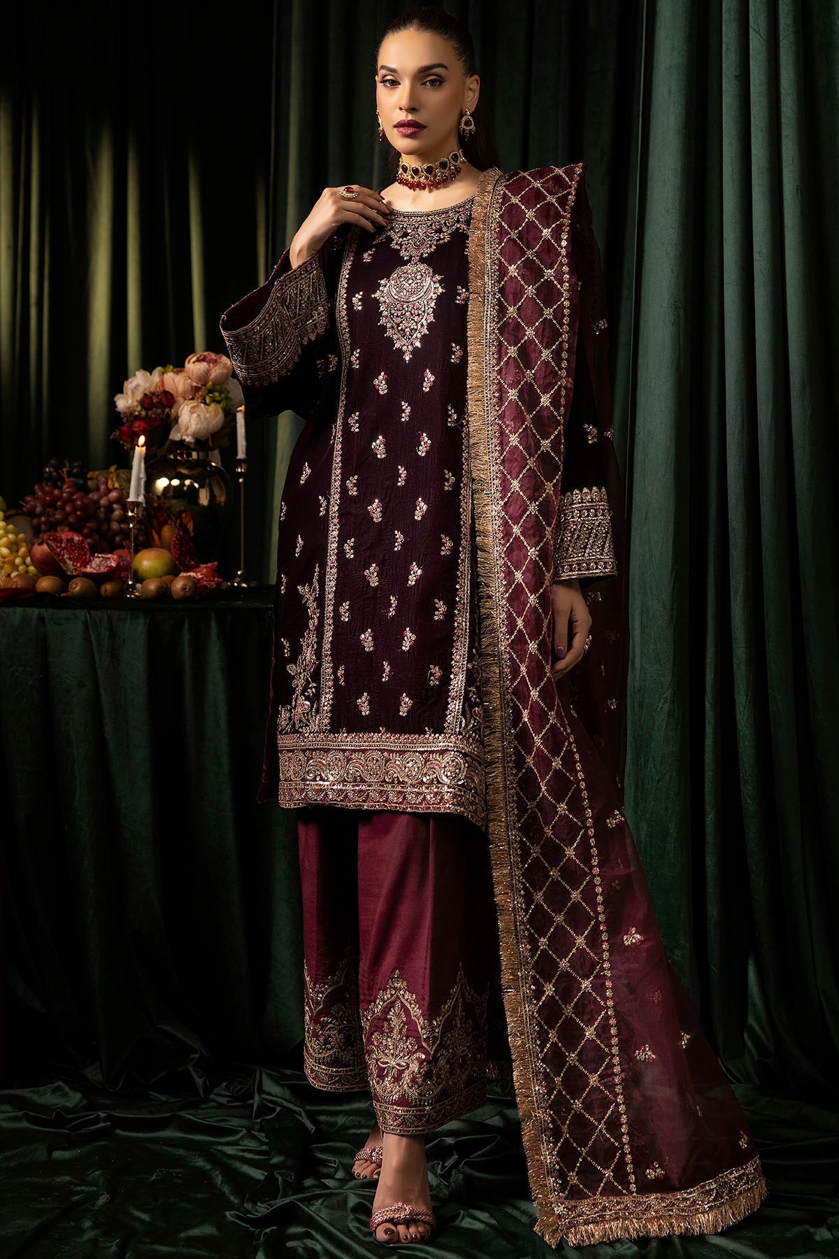 Motifz | Velvet Formals | 5095-MAZNEEN XS Wine Berry Velvet