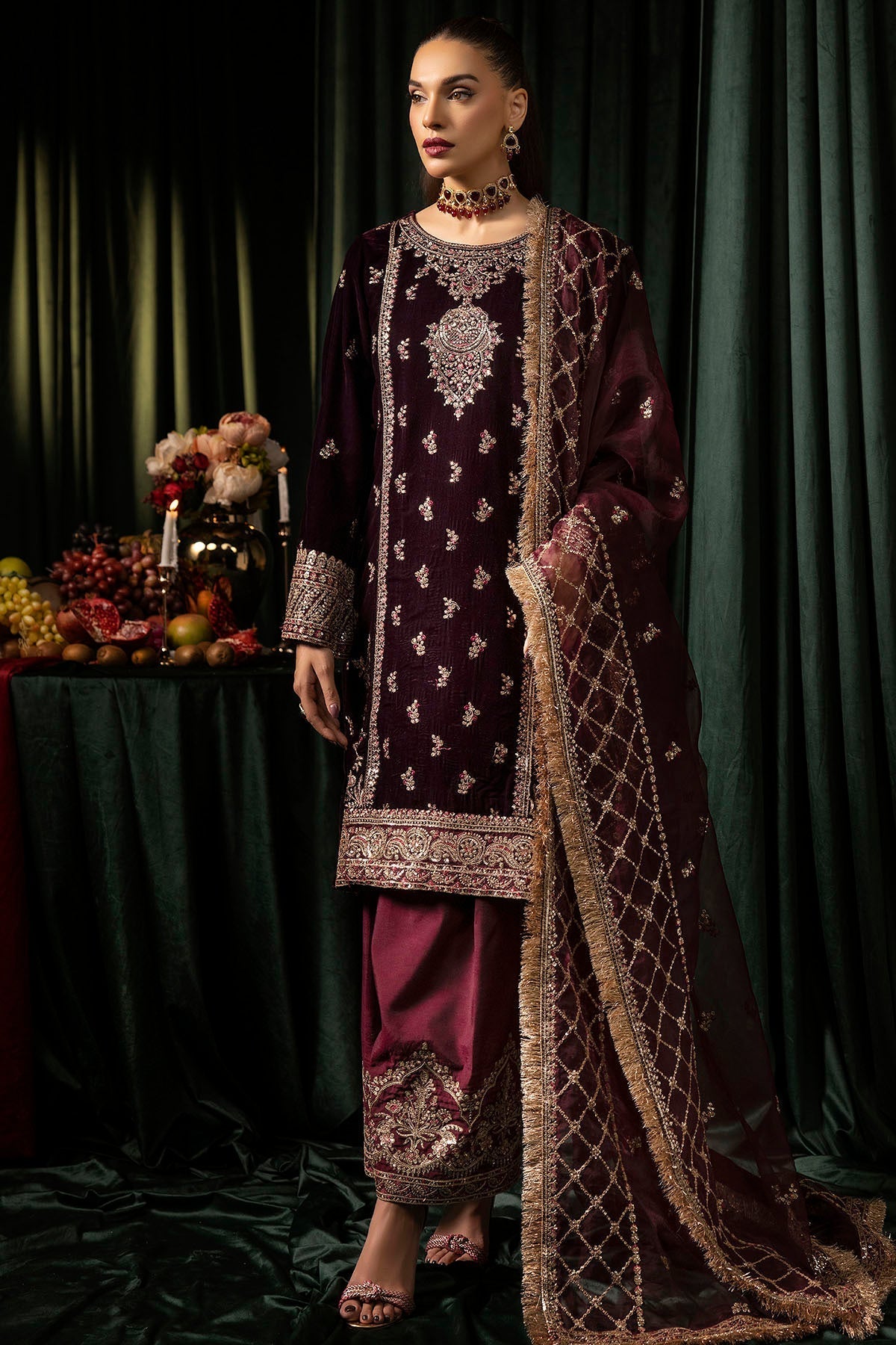 Motifz | Velvet Formals | 5095-MAZNEEN Custom Size Wine Berry Velvet