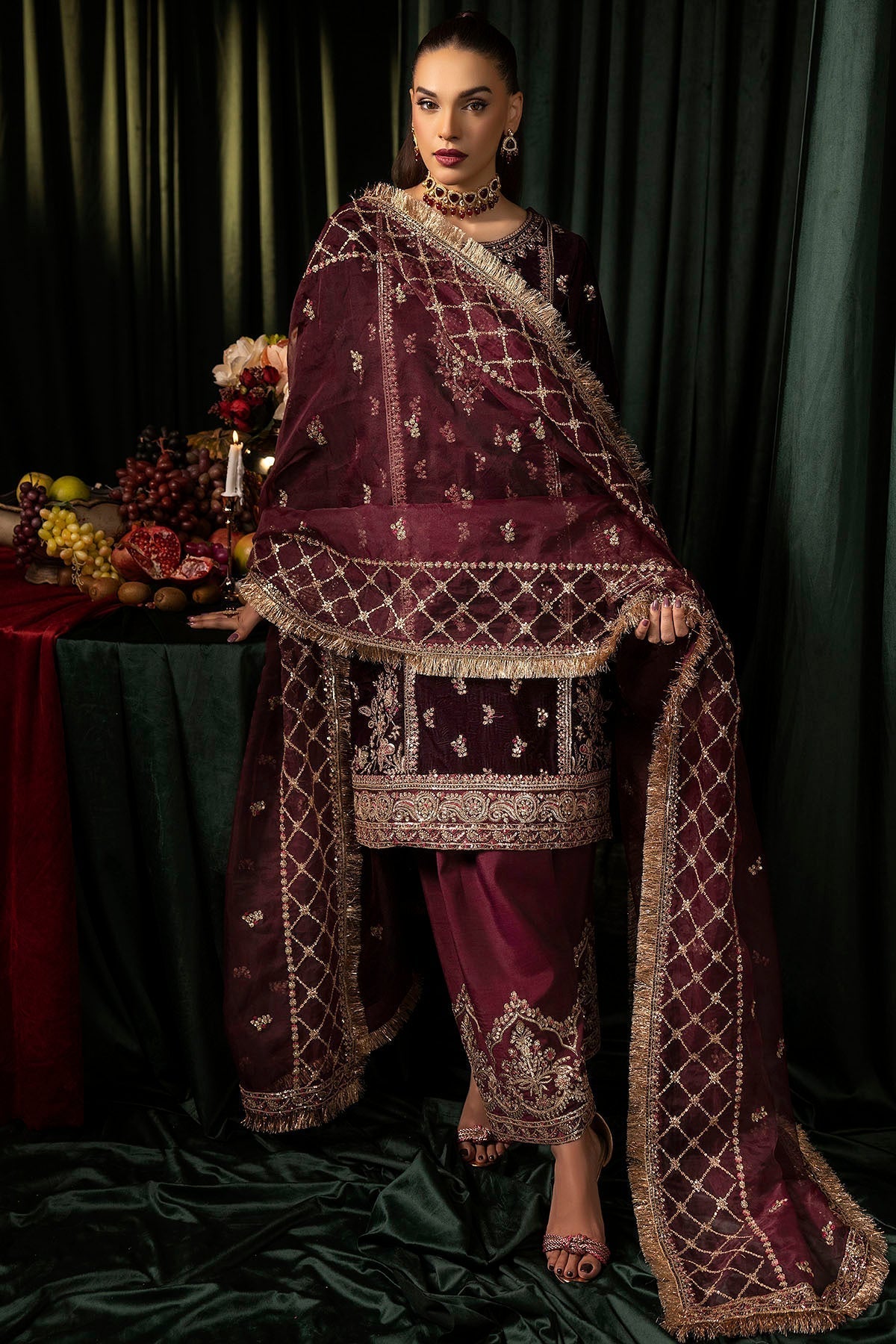 Motifz | Velvet Formals | 5095-MAZNEEN XL Wine Berry Velvet