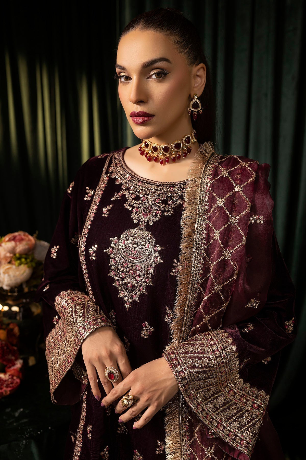 Motifz | Velvet Formals | 5095-MAZNEEN M Wine Berry Velvet