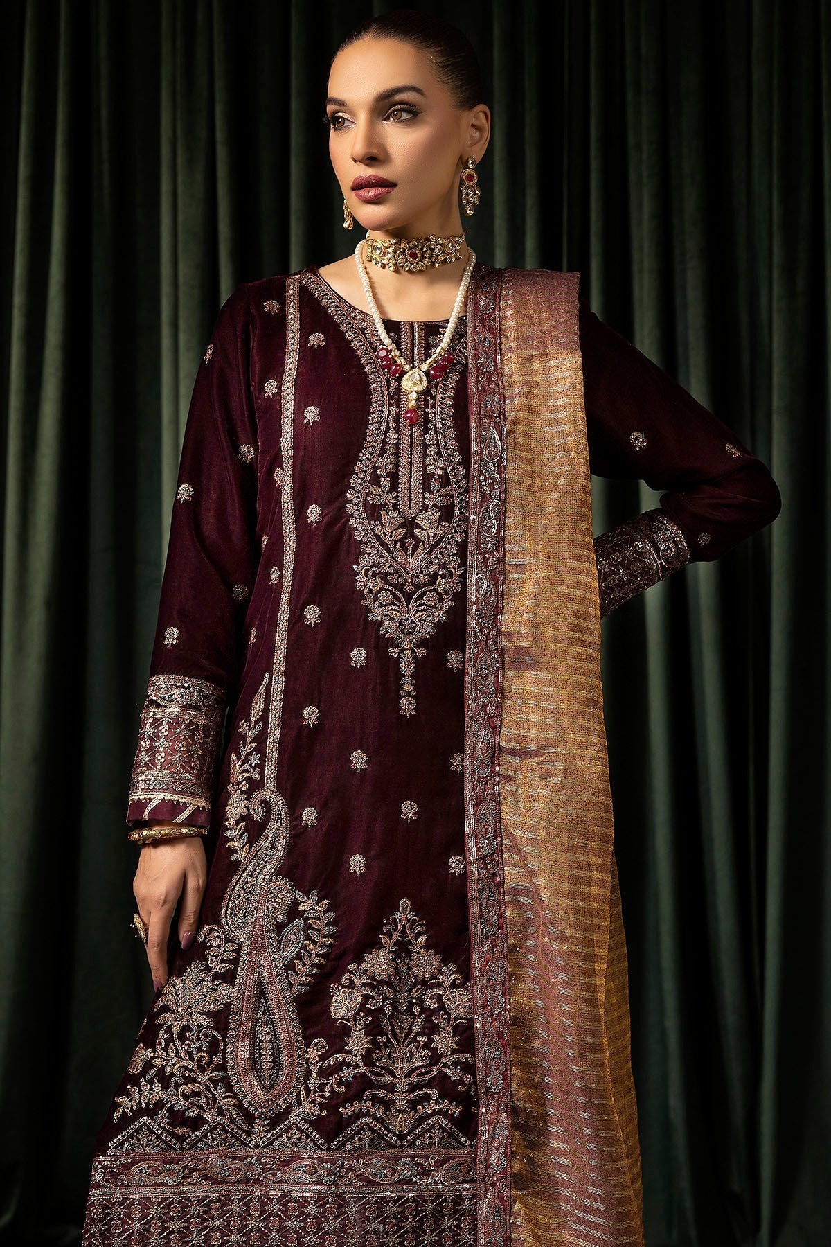 Motifz | Velvet Formals | 5096-DAISHA L Dark Maroon Velvet