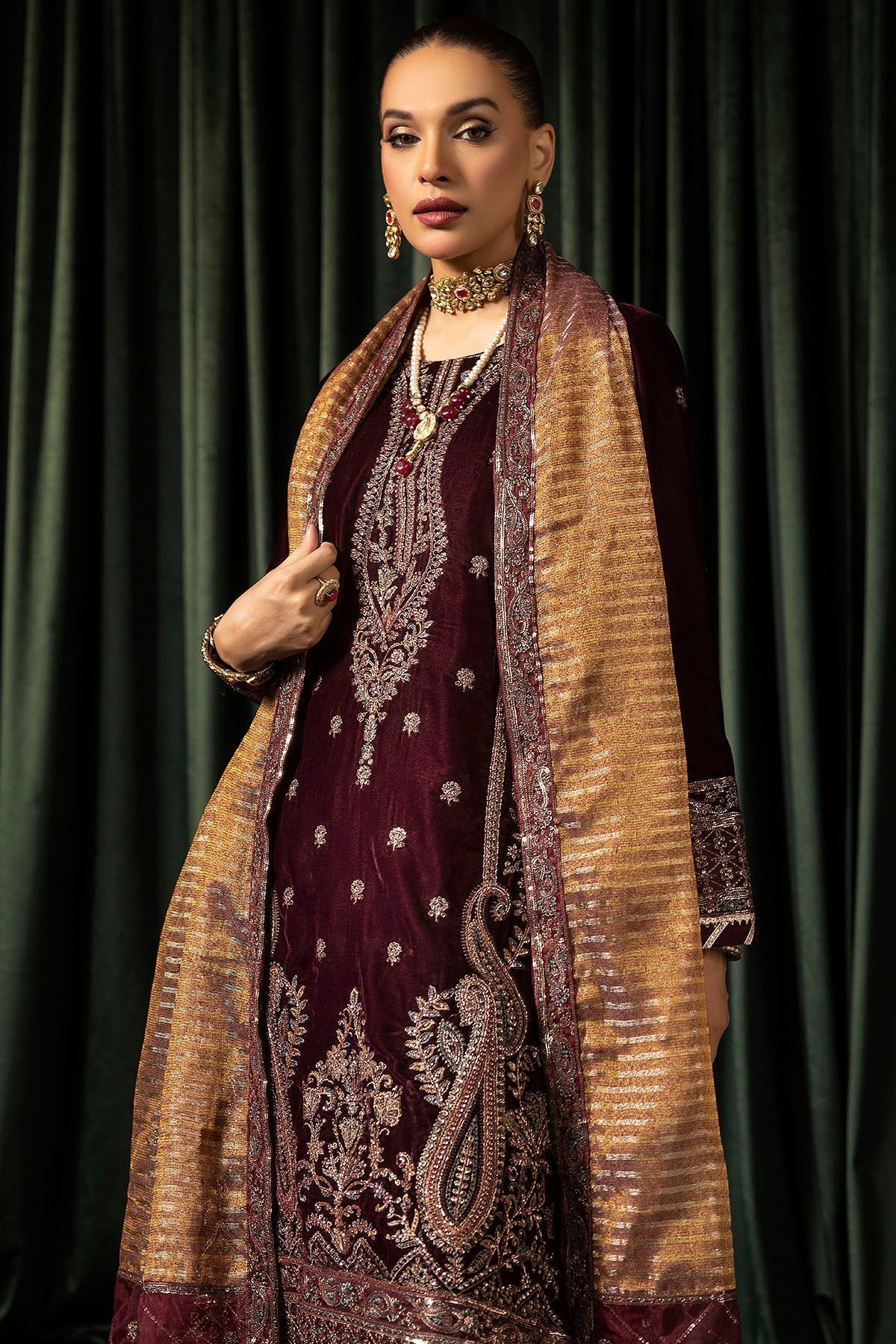 Motifz | Velvet Formals | 5096-DAISHA XL Dark Maroon Velvet