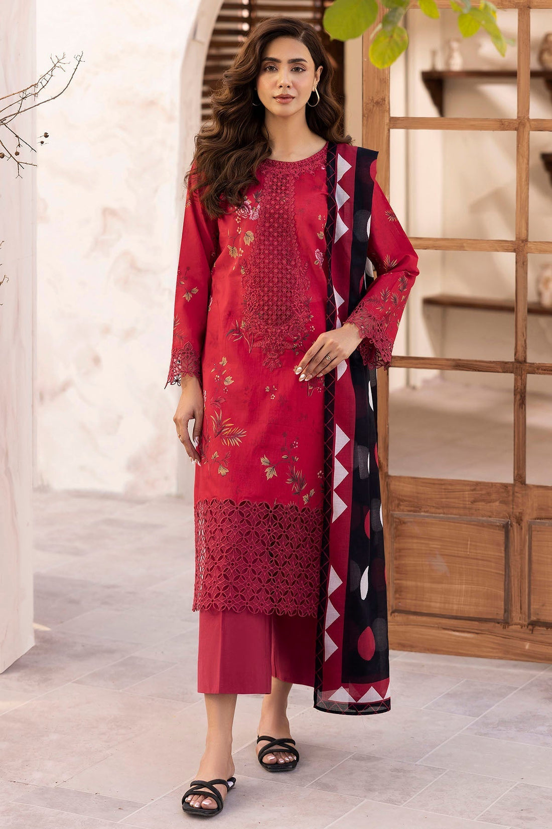 Motifz | Umang Lawn | 5466-SAGE XS Red Lawn