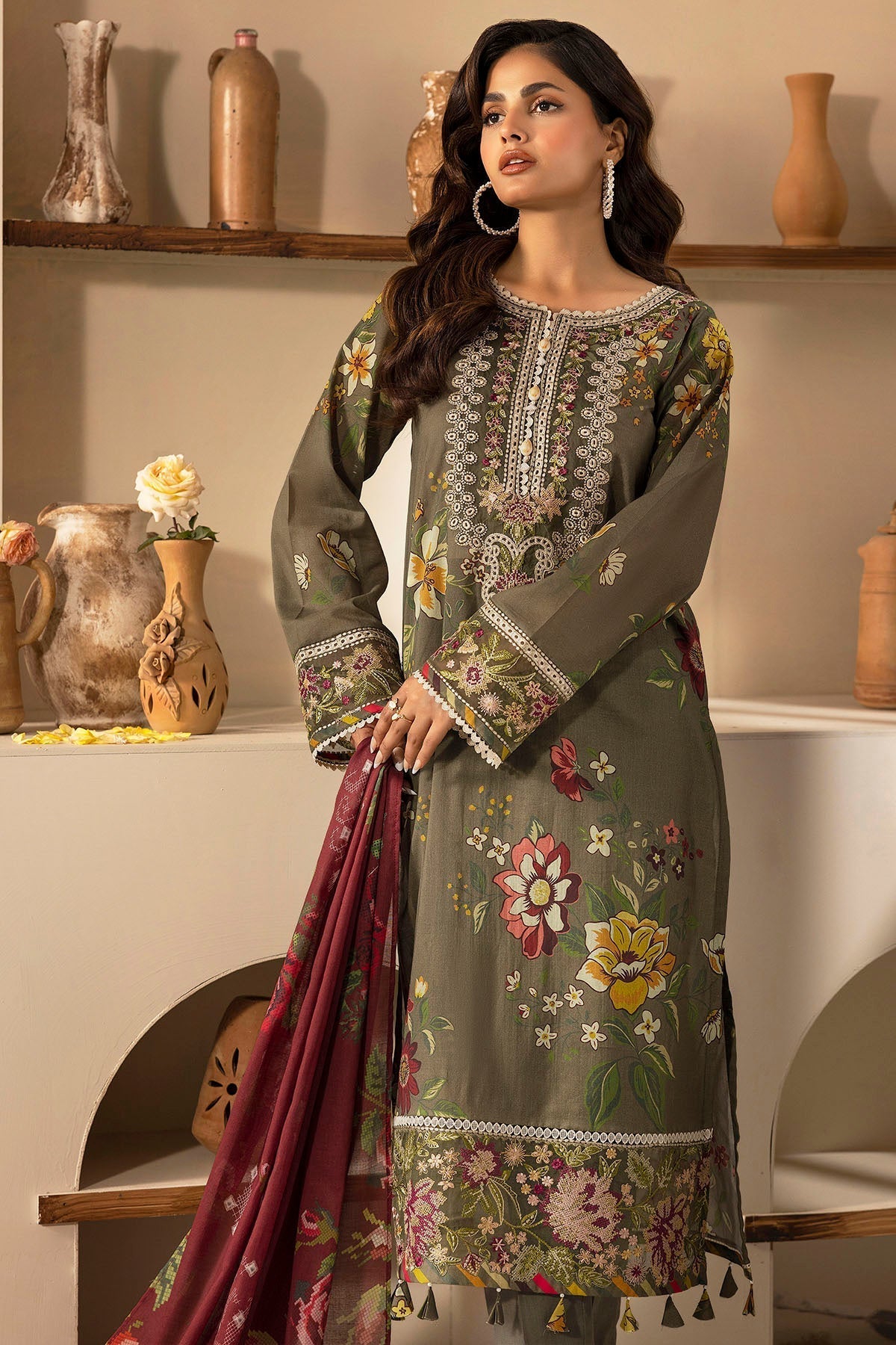 Motifz | Umang Lawn | 5470-NANCY L Olive Haze Lawn
