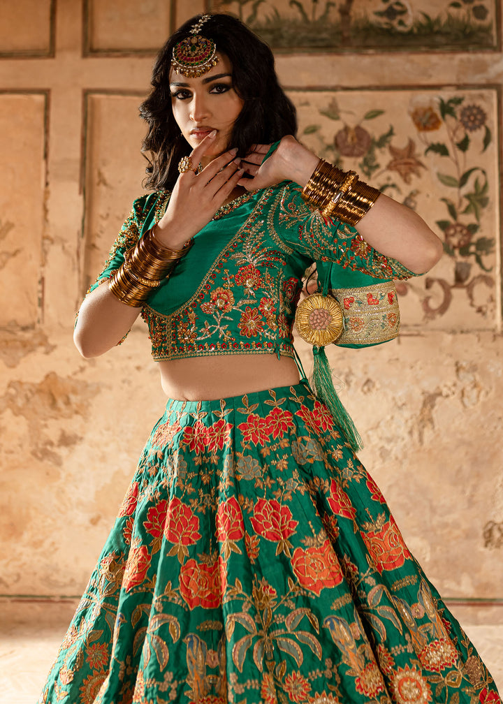 Maria Osama Khan | Khawabeedah Wedding Formals | Zinia L Green Grip Silk