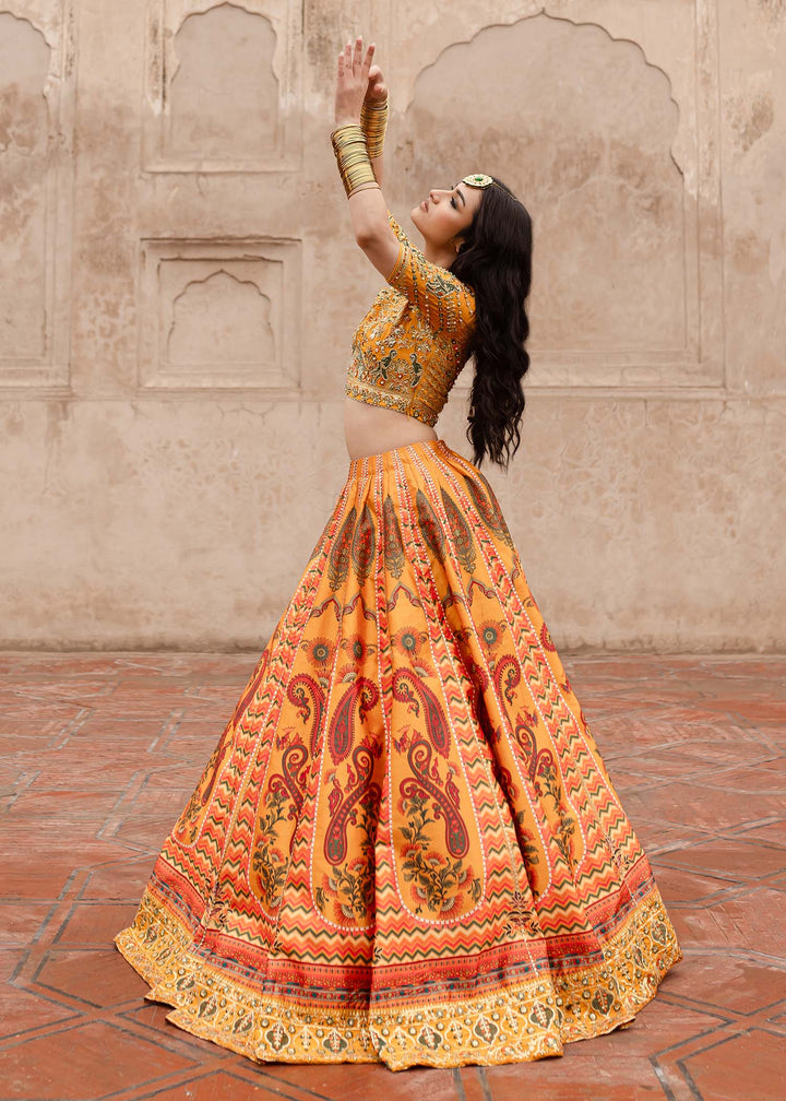 Maria Osama Khan | Khawabeedah Wedding Formals | Zariya XL Mustard Yellow Grip Silk