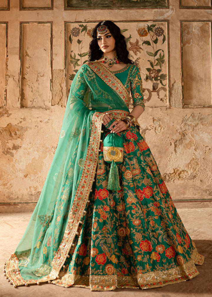 Maria Osama Khan | Khawabeedah Wedding Formals | Zinia XS Green Grip Silk