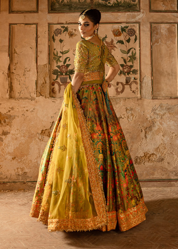 Maria Osama Khan | Khawabeedah Wedding Formals | ishmal XS Mehndi Green Grip Silk