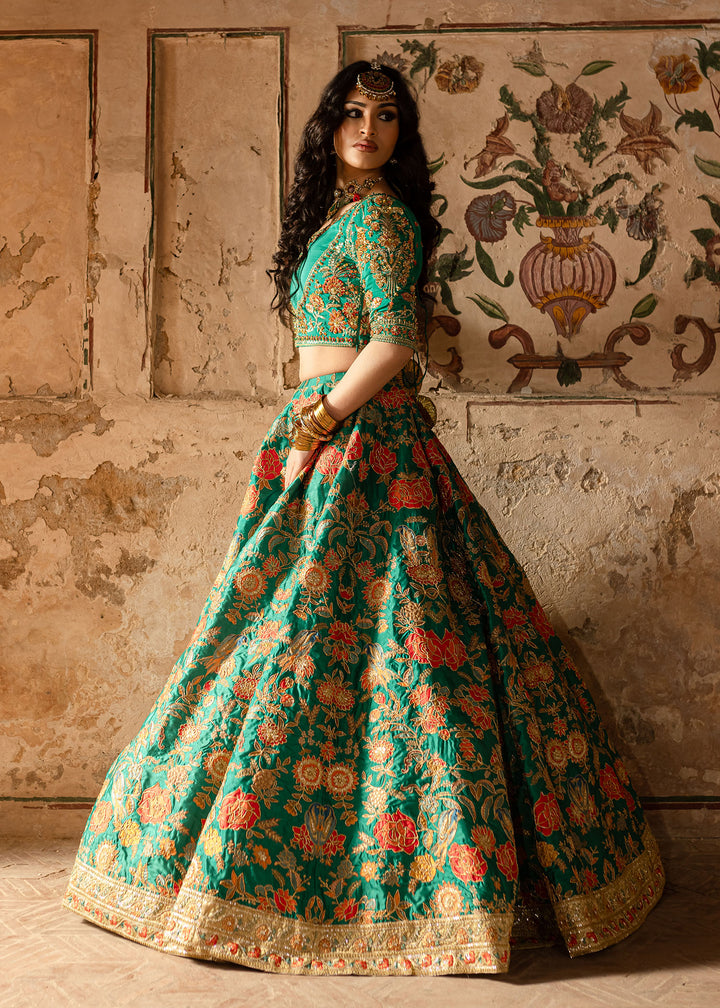Maria Osama Khan | Khawabeedah Wedding Formals | Zinia XL Green Grip Silk