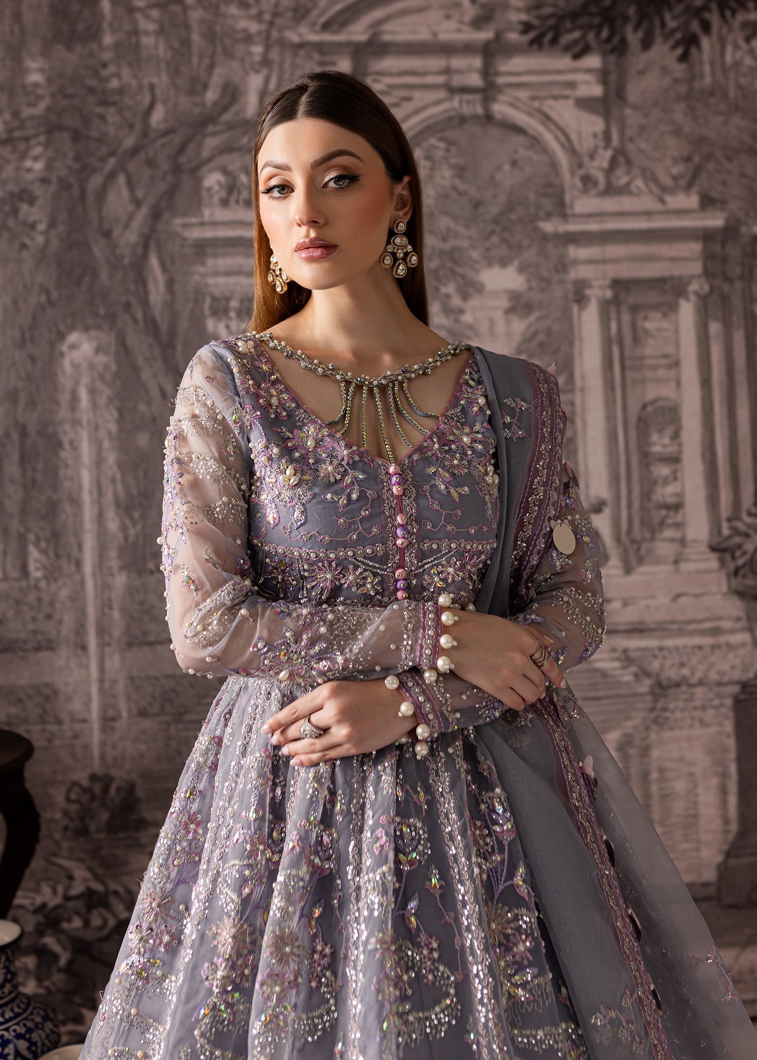 Maria Osama Khan | Mystara Wedding Festive | Lyra M Lilac Gray Organza