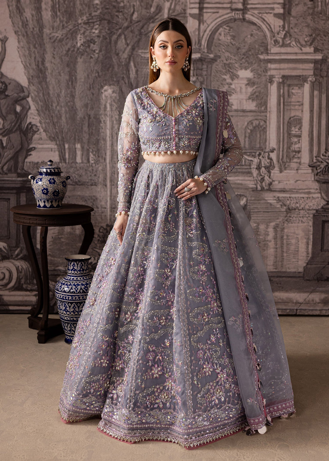 Maria Osama Khan | Mystara Wedding Festive | Lyra XS Lilac Gray Organza