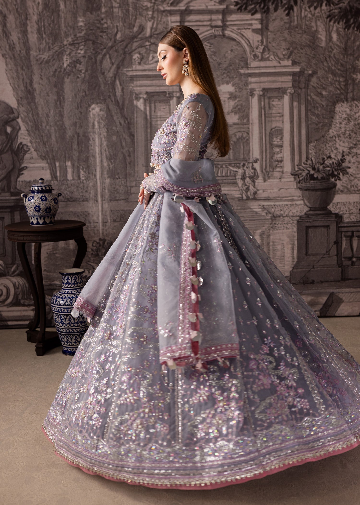 Maria Osama Khan | Mystara Wedding Festive | Lyra L Lilac Gray Organza