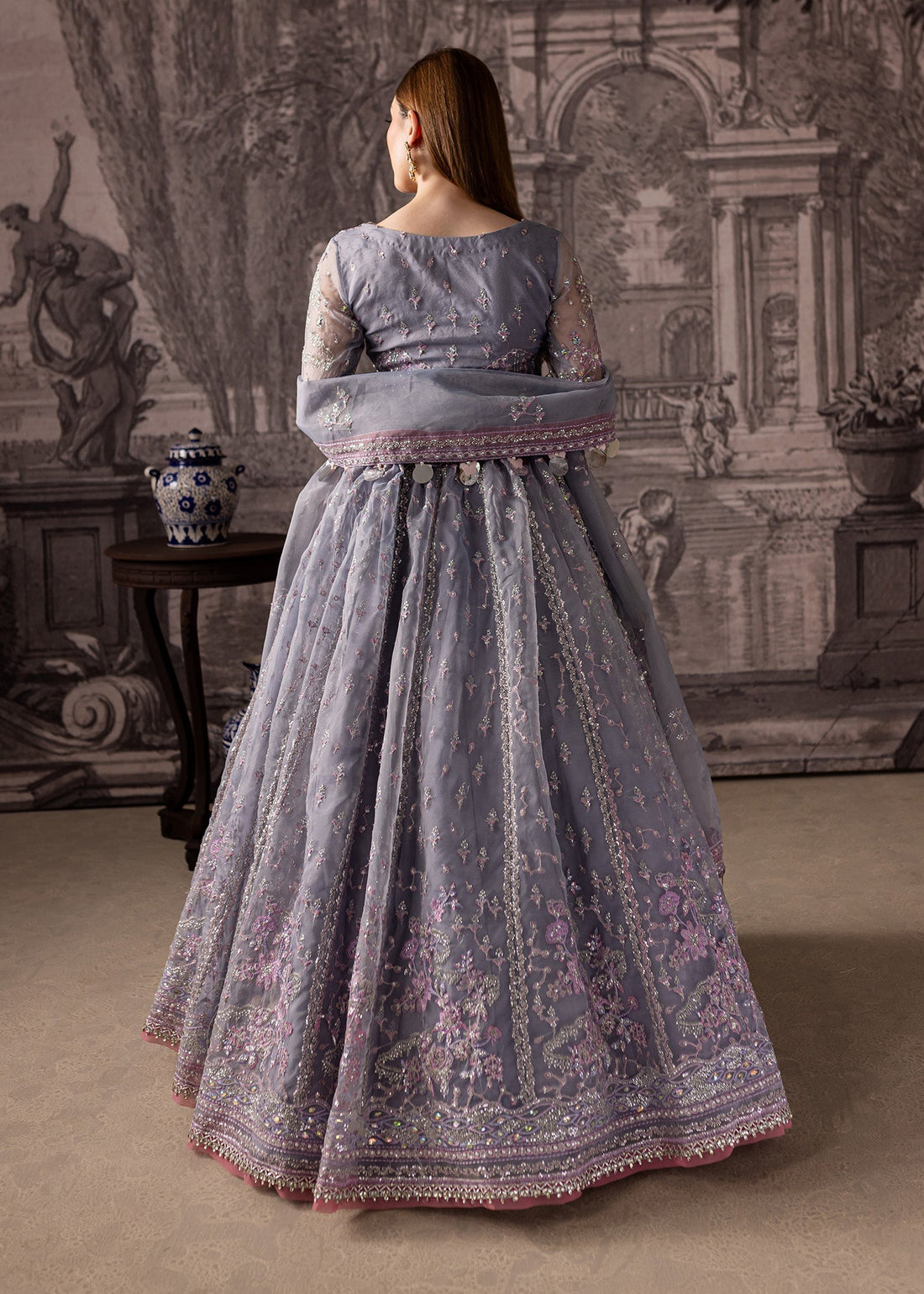 Maria Osama Khan | Mystara Wedding Festive | Lyra XS Lilac Gray Organza