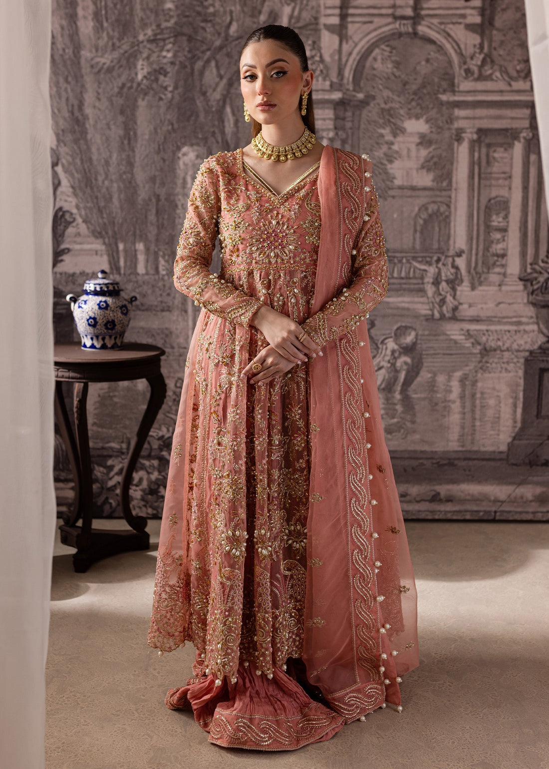 Maria Osama Khan | Mystara Wedding Festive | Alera XS Salmon Pink Organza