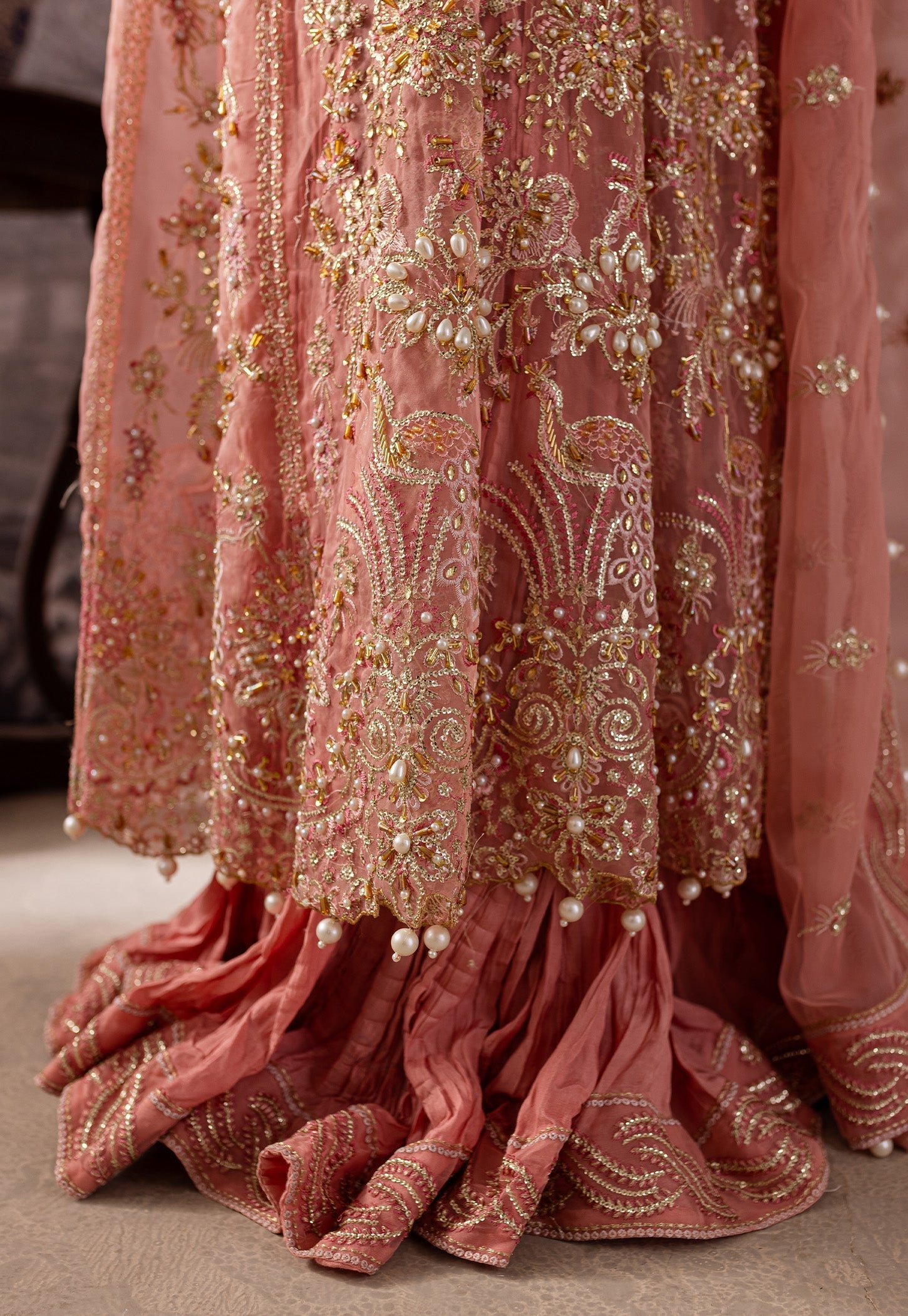 Maria Osama Khan | Mystara Wedding Festive | Alera Custom Size Salmon Pink Organza