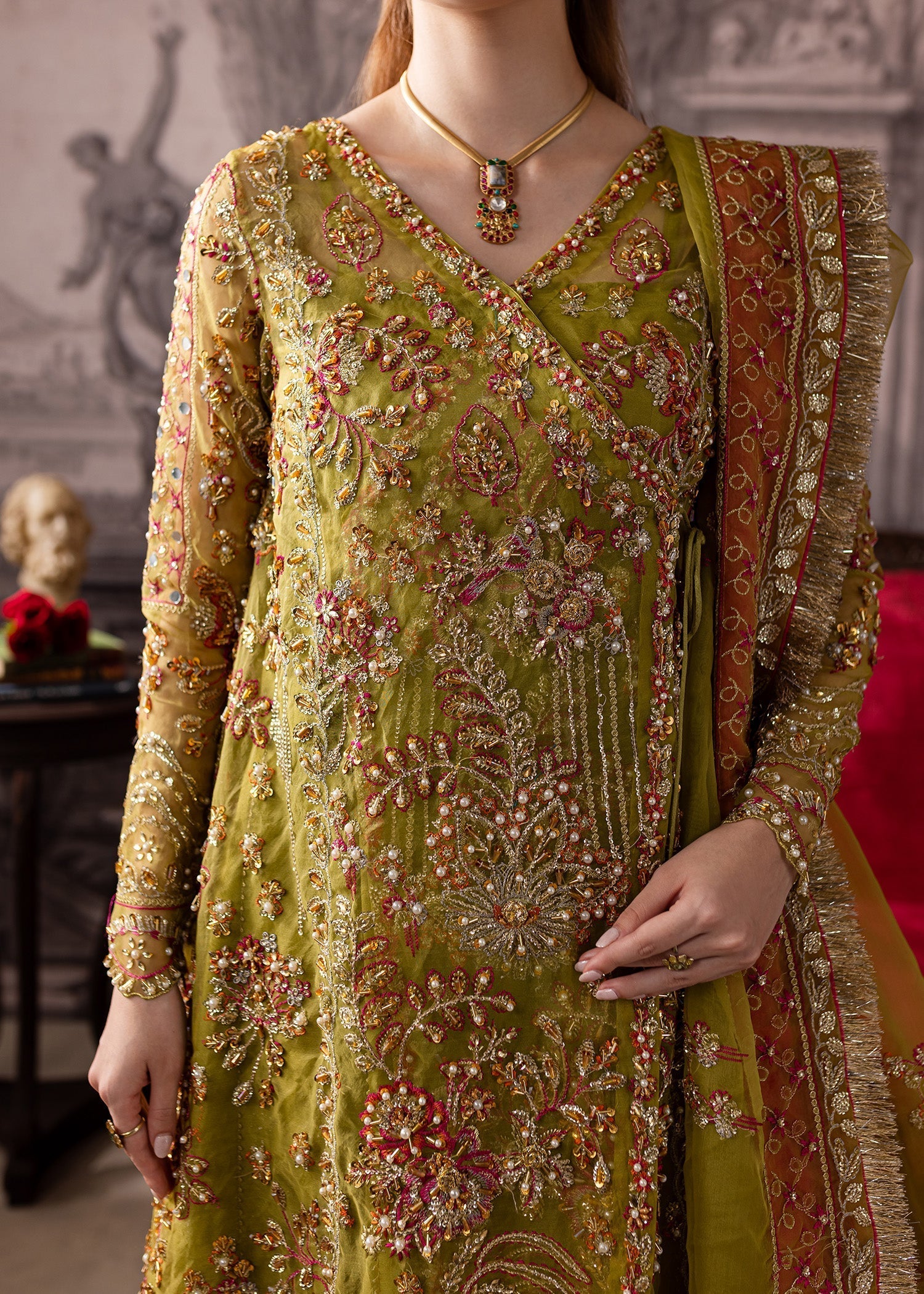 Maria Osama Khan | Mystara Wedding Festive | Noir L Mehndi Green Organza
