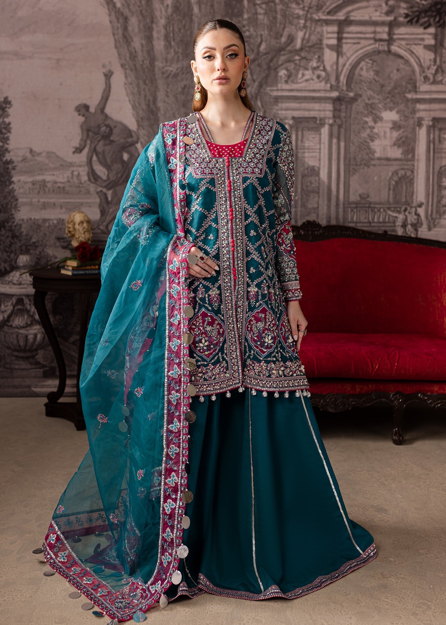 Maria Osama Khan | Mystara Wedding Festive | Riva Custom Size Teal Blue Organza