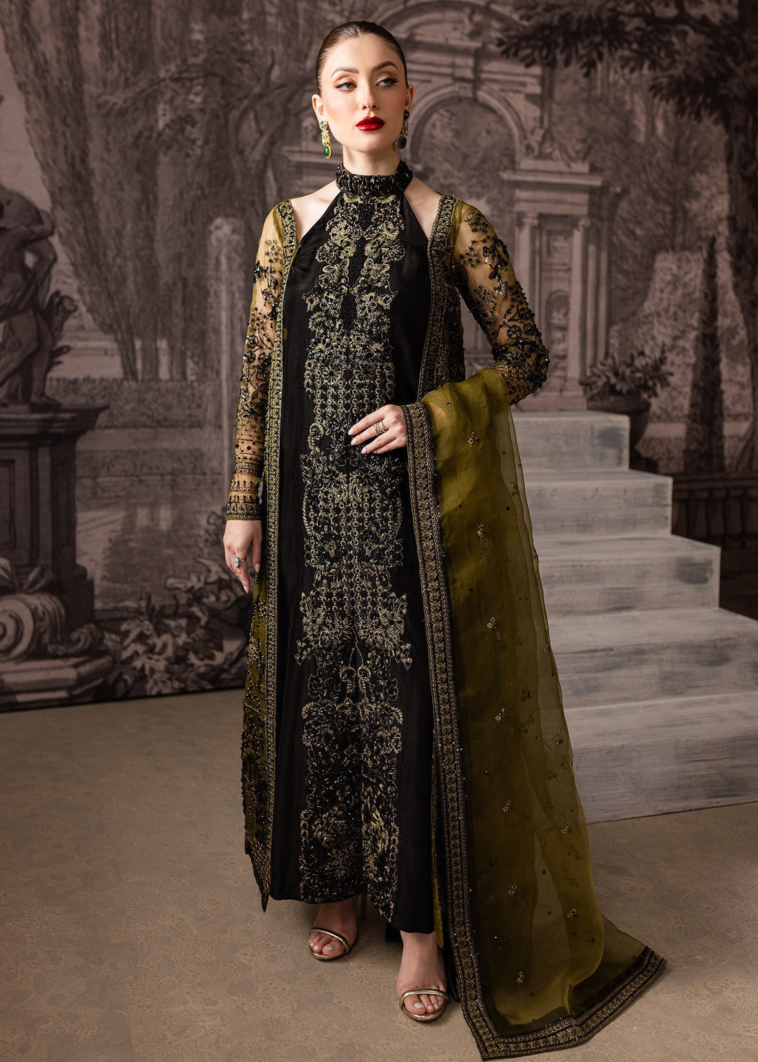 Maria Osama Khan | Mystara Wedding Festive | Storm XS Black Organza