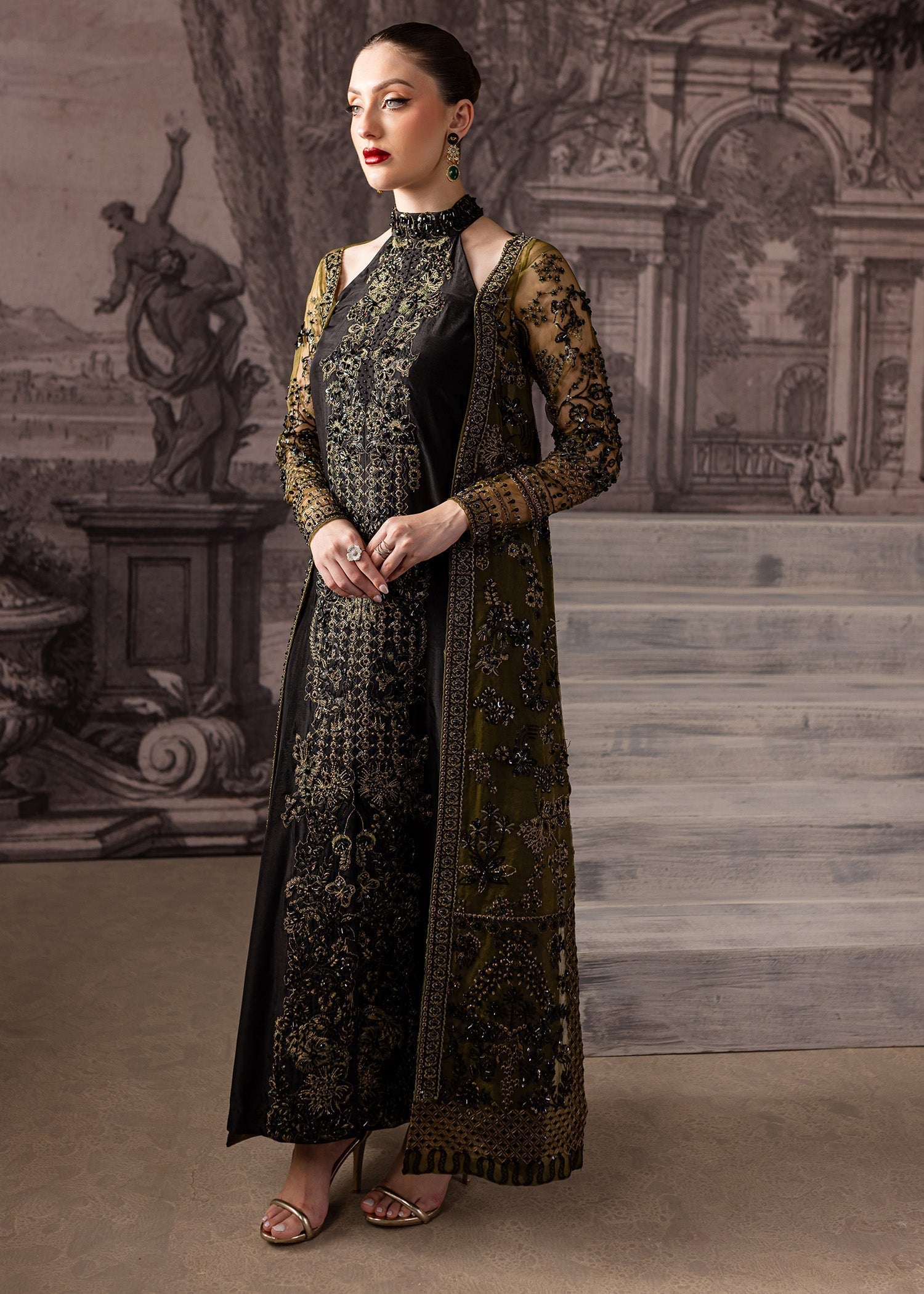 Maria Osama Khan | Mystara Wedding Festive | Storm Custom Size Black Organza