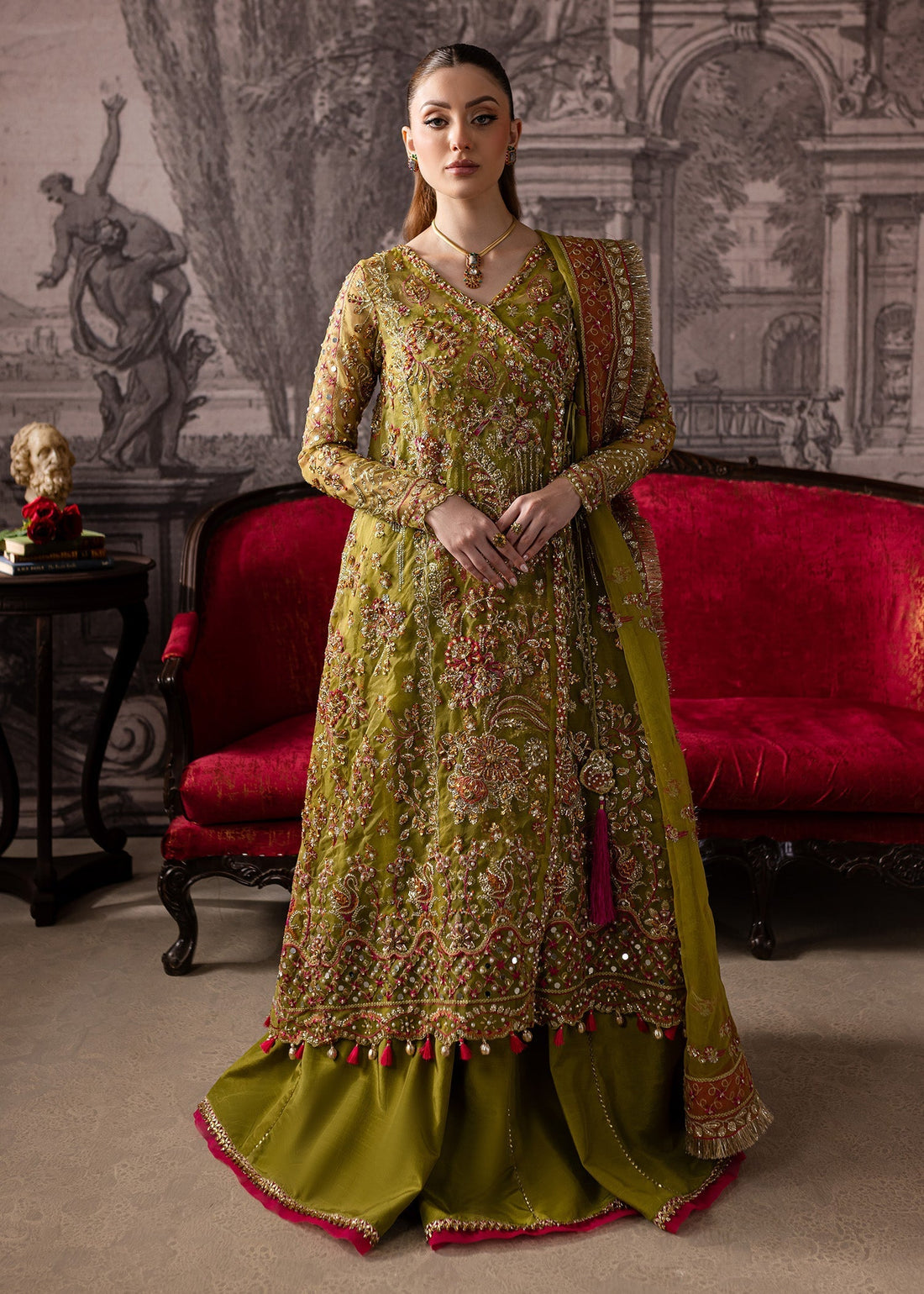 Maria Osama Khan | Mystara Wedding Festive | Noir XS Mehndi Green Organza