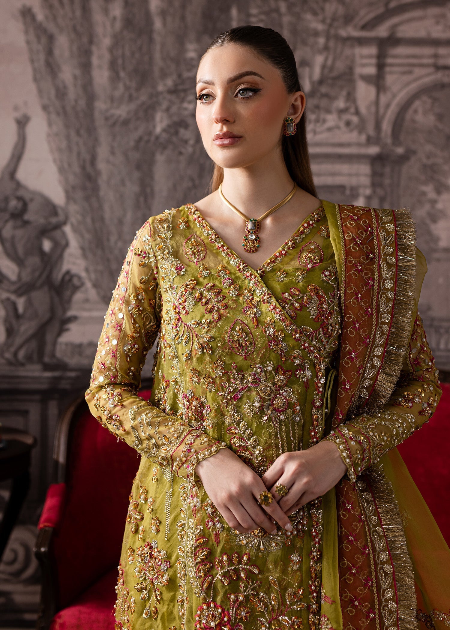 Maria Osama Khan | Mystara Wedding Festive | Noir M Mehndi Green Organza