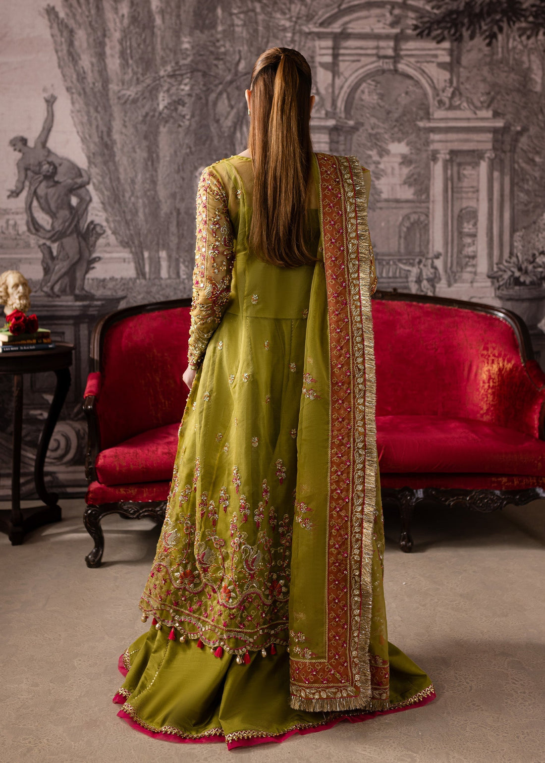 Maria Osama Khan | Mystara Wedding Festive | Noir XS Mehndi Green Organza